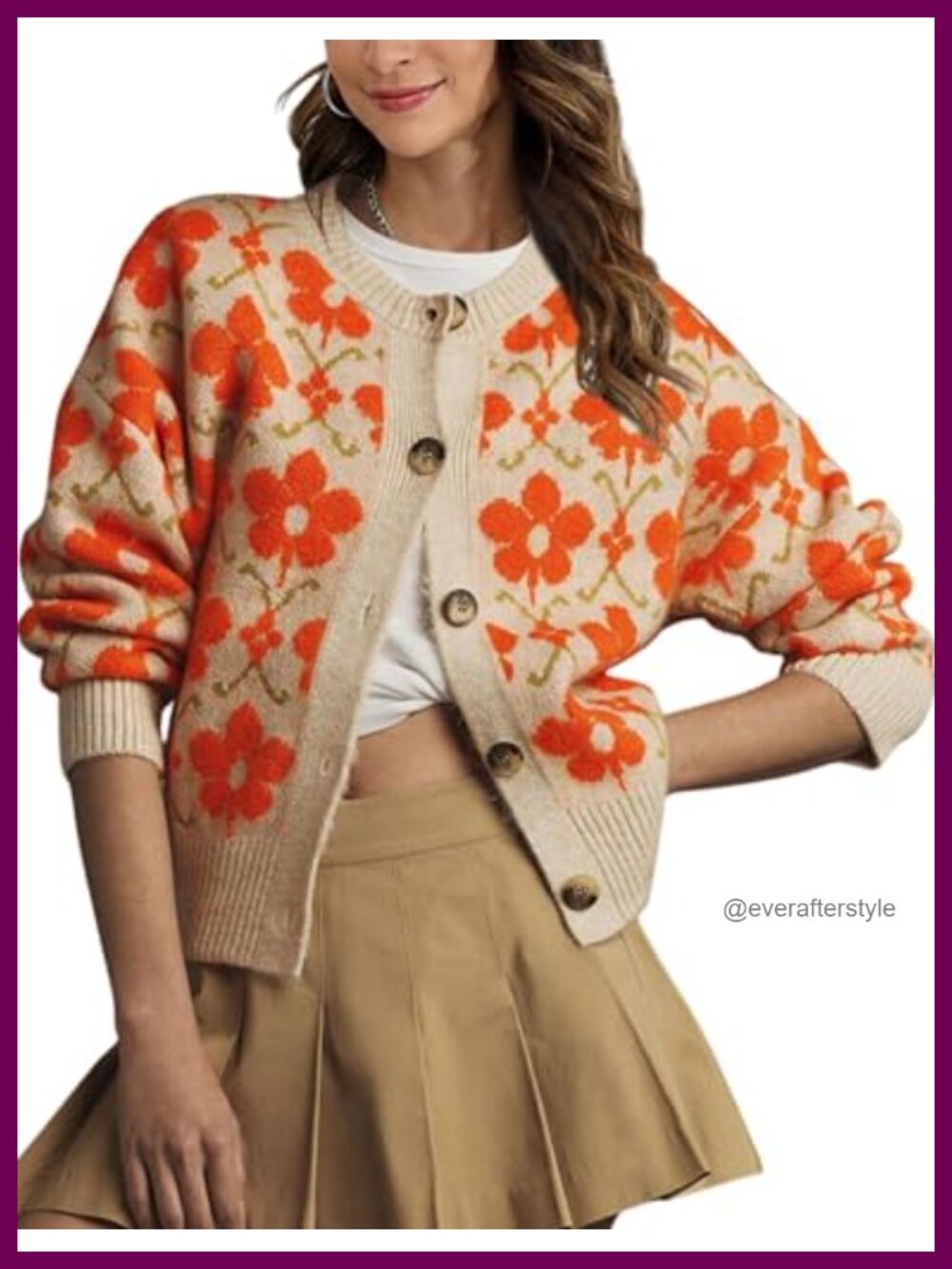 Floral Cardigan Sweater Open Front Button Down Knit Vintage Outerwear